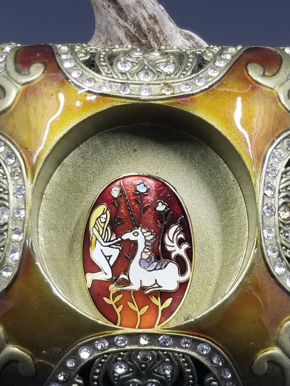 Unicorn & Maiden Cloissoné Enamel Brooch